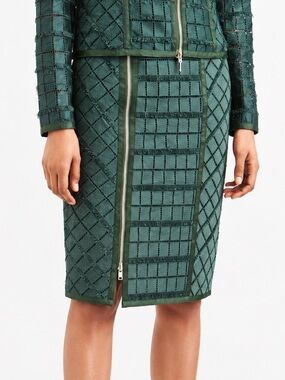 Per Se by Carlisle Thyme Green Italian Lace Zip Front Chic Designer Pencil Skirt